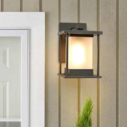 Rynx | White glass rectangular wall lamp rustic 1-light wall lighting for outdoor in coffee/black with metal frame