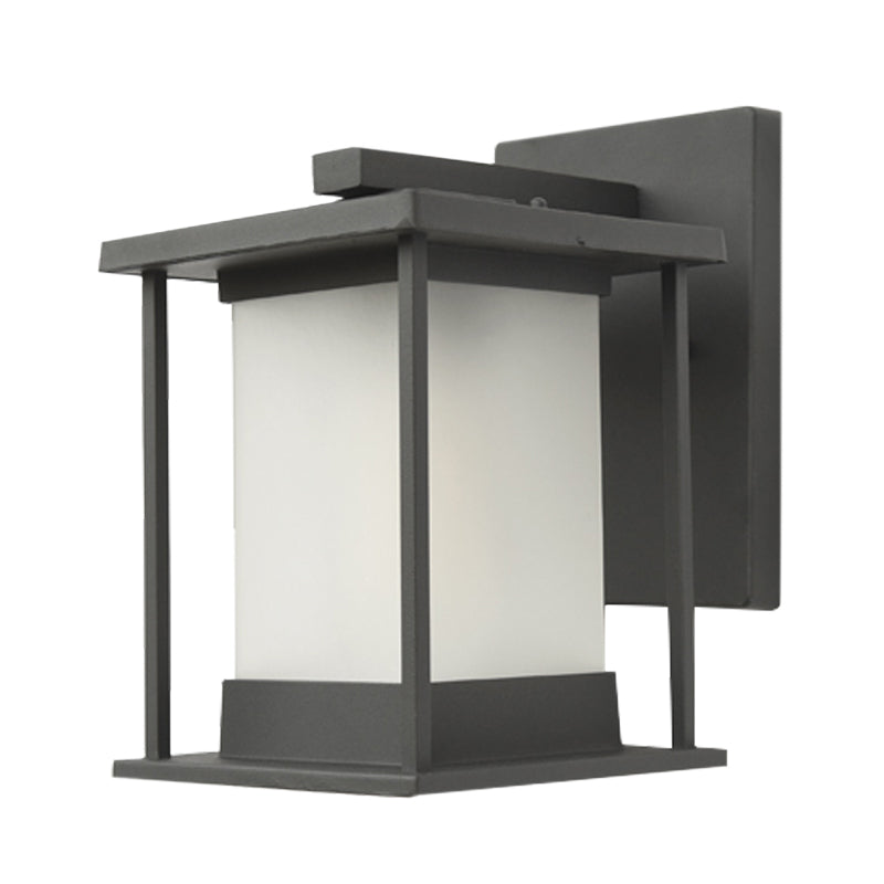 Rynx | White glass rectangular wall lamp rustic 1-light wall lighting for outdoor in coffee/black with metal frame