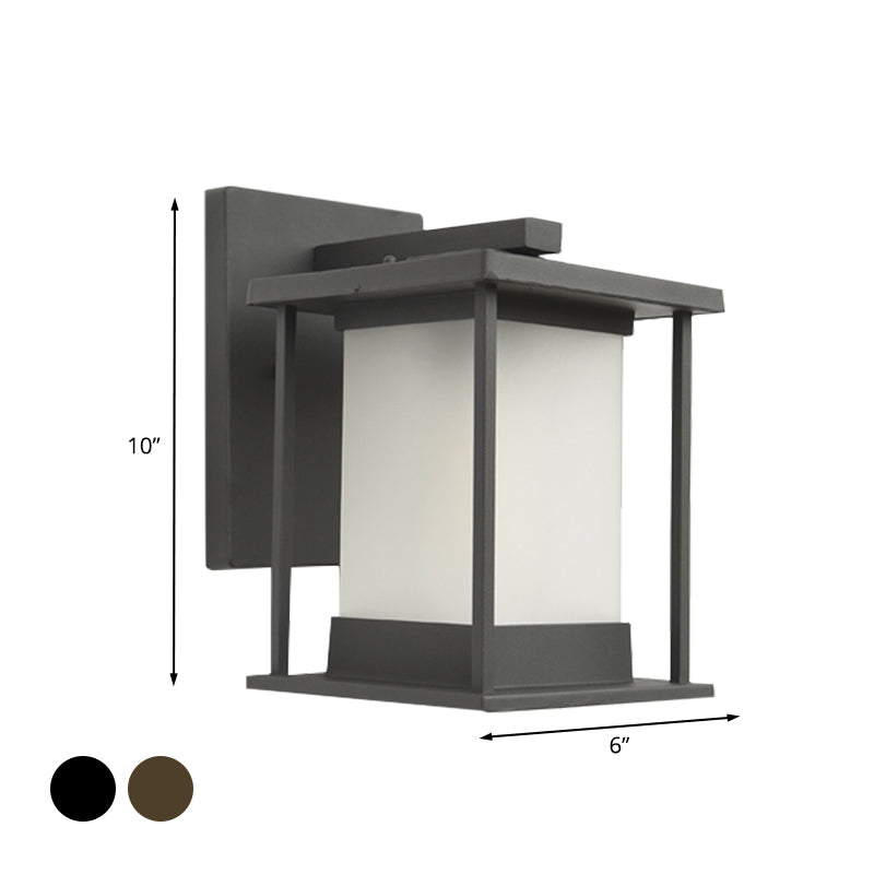 Rynx | White glass rectangular wall lamp rustic 1-light wall lighting for outdoor in coffee/black with metal frame
