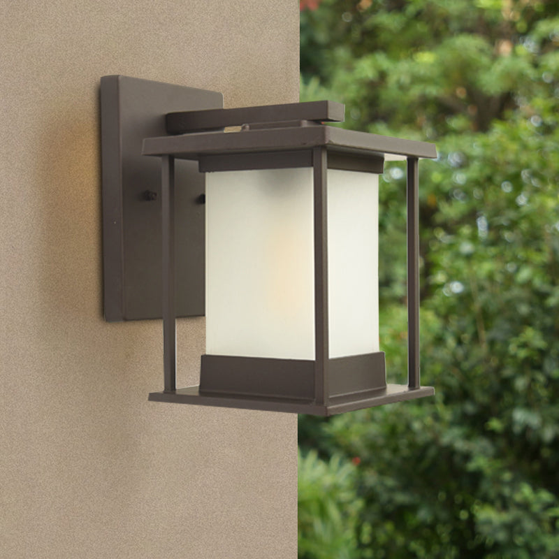Rynx | White glass rectangular wall lamp rustic 1-light wall lighting for outdoor in coffee/black with metal frame