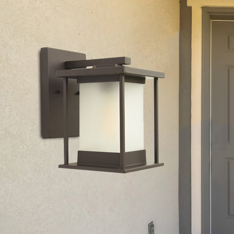Rynx | White glass rectangular wall lamp rustic 1-light wall lighting for outdoor in coffee/black with metal frame
