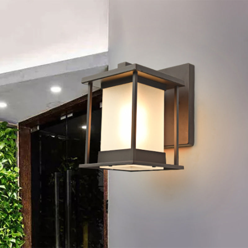 Rynx | White glass rectangular wall lamp rustic 1-light wall lighting for outdoor in coffee/black with metal frame