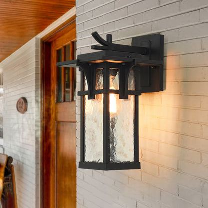 Rynx | Retro Lantern Wall Lighting Fixture 1 Light Clear Water Glass Wall Sconce Light in Bronze/Black for Outdoor