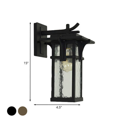 Rynx | Retro Lantern Wall Lighting Fixture 1 Light Clear Water Glass Wall Sconce Light in Bronze/Black for Outdoor