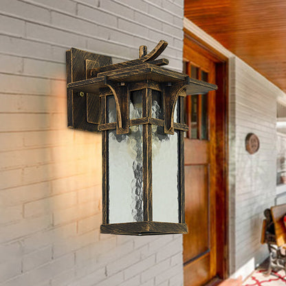 Rynx | Retro Lantern Wall Lighting Fixture 1 Light Clear Water Glass Wall Sconce Light in Bronze/Black for Outdoor