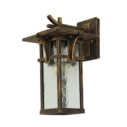 Rynx | Retro Lantern Wall Lighting Fixture 1 Light Clear Water Glass Wall Sconce Light in Bronze/Black for Outdoor