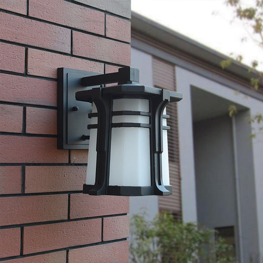 Rynx | Bronze/Black Lantern Wall Lamp Lodge Opal Frosted Glass Single Fixture Outdoor Wall Lighting