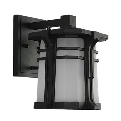 Rynx | Bronze/Black Lantern Wall Lamp Lodge Opal Frosted Glass Single Fixture Outdoor Wall Lighting