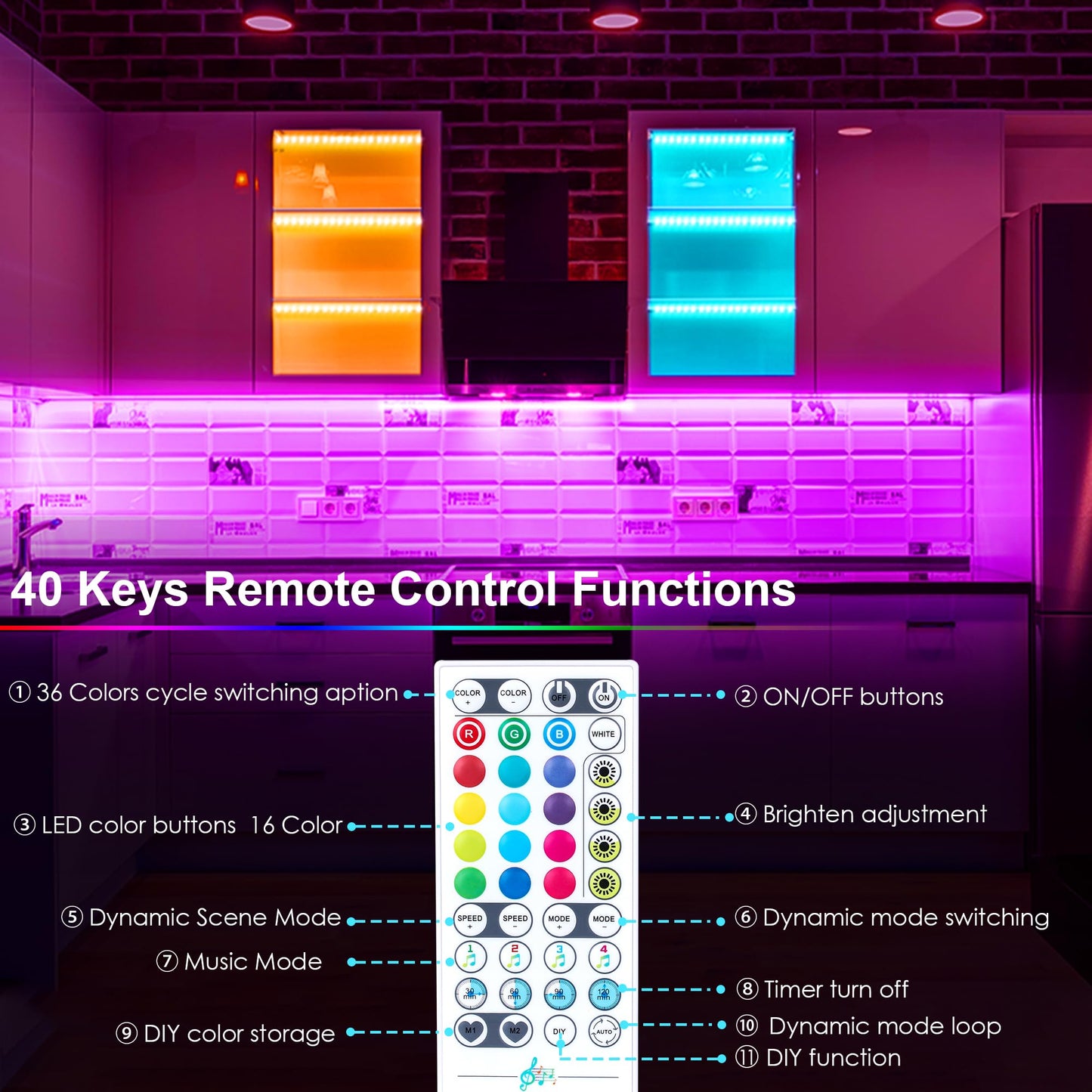 Rynx | Maylit 6 Pack Smart Under Cabinet Lights, Dimmable Multicolor LED Lighting For Kitchen & Workbench