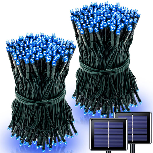 Rynx | Potive 2 Pack Solar Lights Outdoor Waterproof, 75.5 Ft 200 LED Solar-Powered Blue Lights, 8 Modes Solar Christmas Lights for Garden Patio Tree Decorating