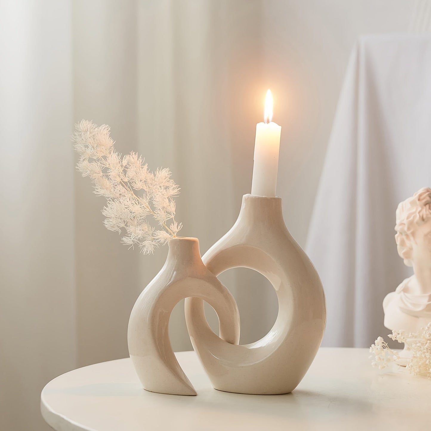 Rynx | 2-Piece Set Ceramic Candle Holders - Matte Finish, Modern Minimalist Design for Table Decoration