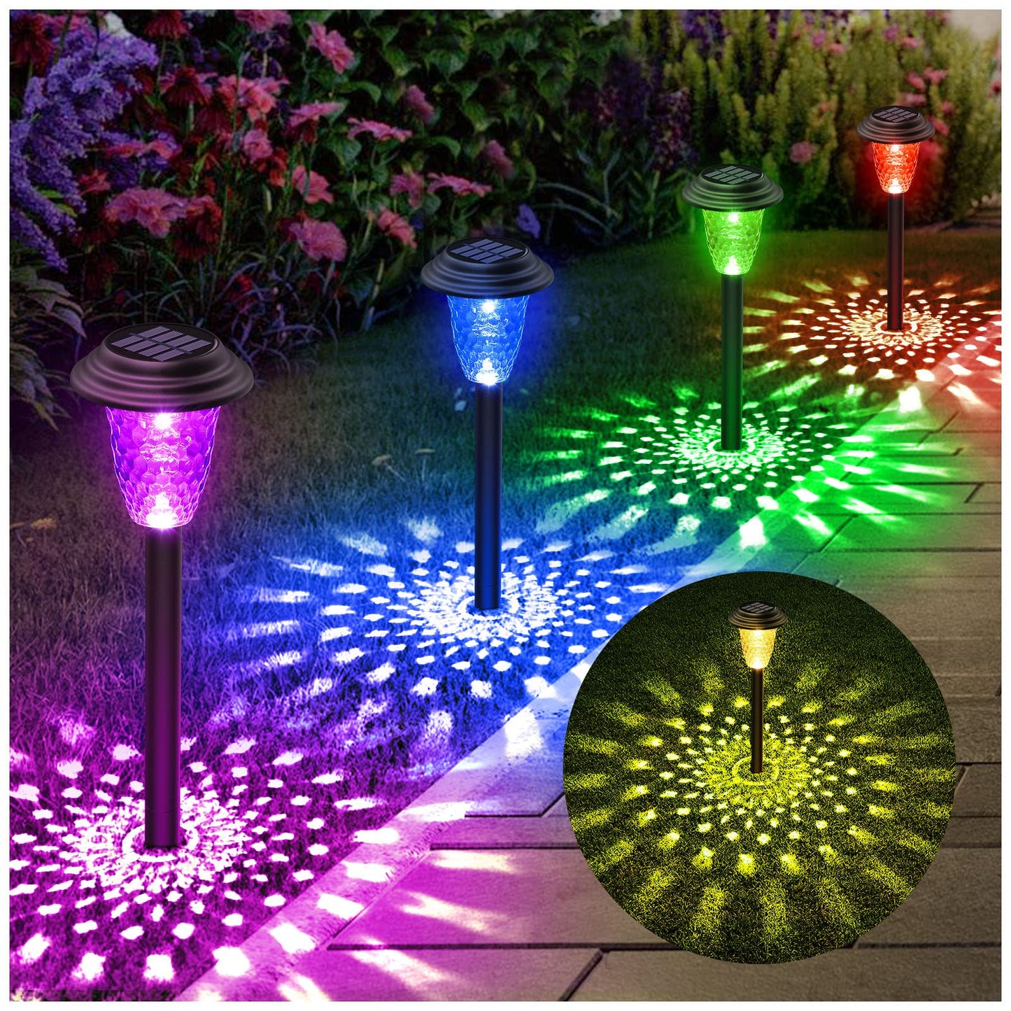 Rynx | Ensli 8 Pack Solar Light - Color Changing & Warm White, Water Resistant Garden Lights