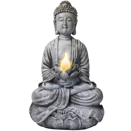 Rynx | Vp Home Buddha Statue - Solar-powered LED garden lighting, Zen meditation decor, 14"H resin