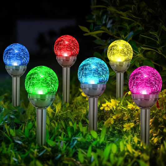 Rynx | Solpex 6 Pack Solar Garden Light - Multicolored Changing & White, Waterproof Glass Ball Decoration