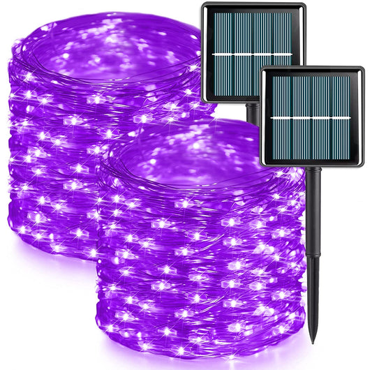 Rynx | Qitong 2 Pack Purple Solar Christmas Lights, 66Ft 200 Led Waterproof Fairy Lights, 8 Modes