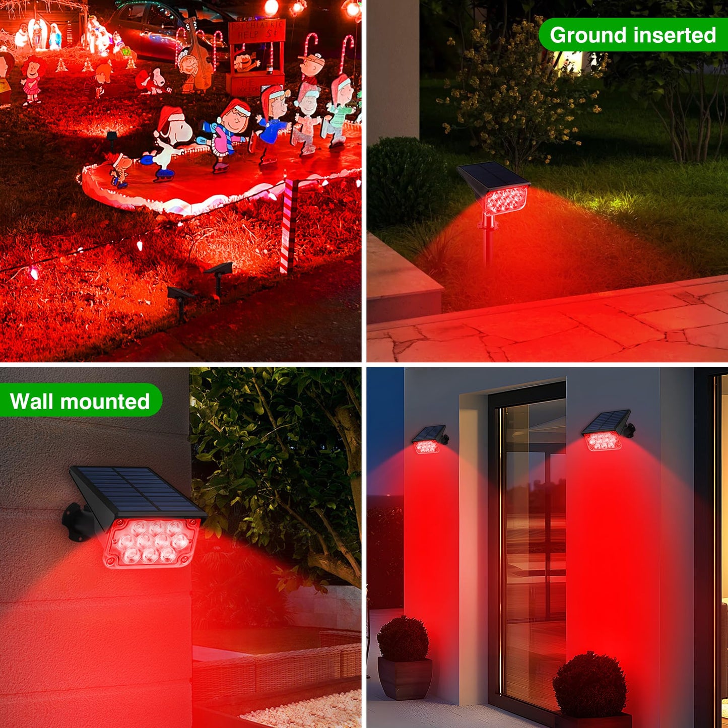 Rynx | Crepow 20 Led Solar Spot Lights, Waterproof Ip65, Adjustable, Red, 4-Pack For Outdoor Use