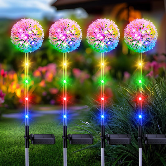 Rynx | Bonlion 4 Pack Solar Garden Lighting - Colorful Led Dandelion Decor, Waterproof Outdoor Lighting