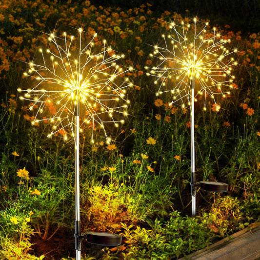 Rynx | Suddus Solar Garden Lights Outdoor Waterproof Decorative, 2 Pack 150Led Firework Lights, Solar Fairy Lights For Garden, Yard, Party, Terrace, Pathway, Flower Bed - Warm White