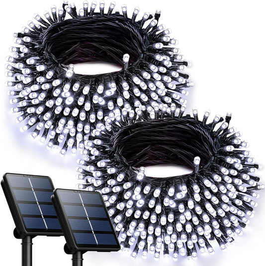 Rynx | Ozs 2Pk 240Led 95Ft Solar String Lights Outdoor Waterproof, Solar Christmas Lights For Outside, Green Wire Three Electric Holiday Lights With 8 Light Modes For Christmas Decorations (Cool White)