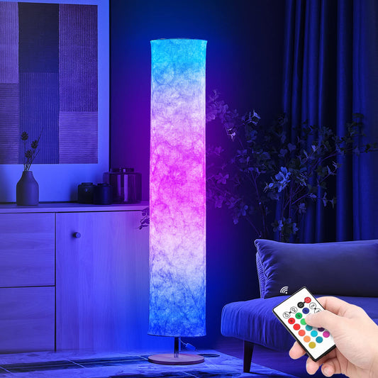 Rynx | Soft Light Floor Lamp, 52" Simple Design Modern Slim Rgb 7 Color Changing Led Tyvek Fabric Shade Dimmable Remote Control Floor Lamp For Living Room Bedroom Gaming Room (52inch-Rgb Remote Control)