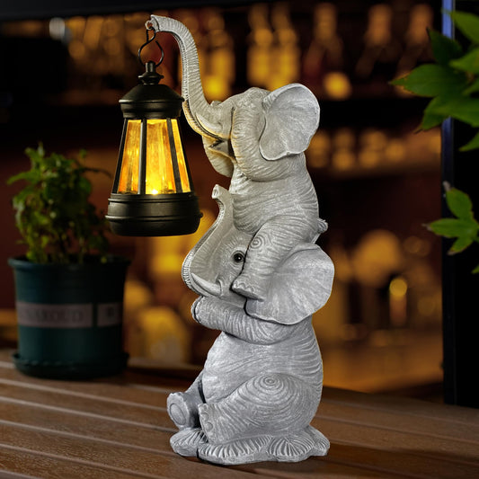 Rynx | Sunlit Elephant Garden Statue With Led Light - Waterproof Outdoor Decor For Terrace, Garden, Balcony - Unique Elephant Gifts For Women