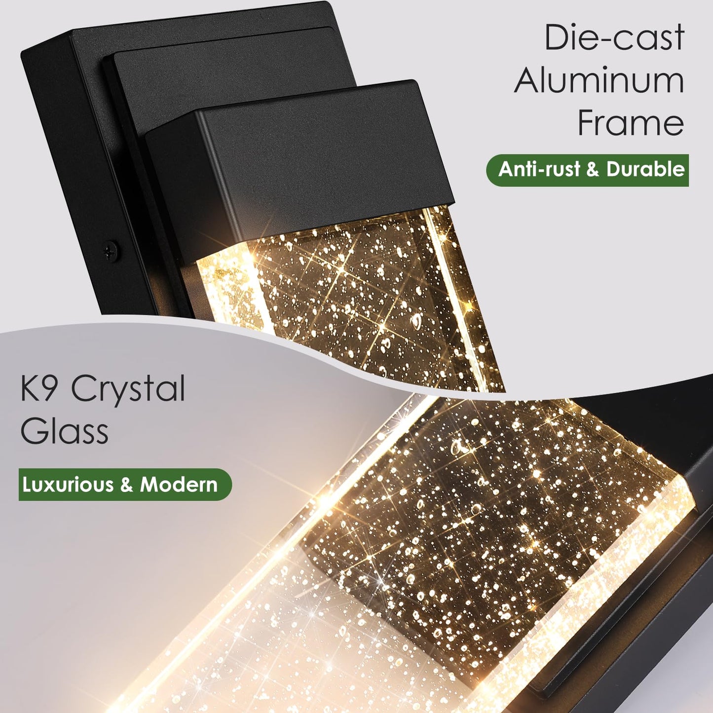 Rynx | Beslowe Waterproof Outdoor Wall Lamp, Crystal Bubble Glass, 10W LED Wall Lamp, 3000K
