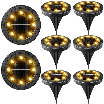 Rynx | Kdorrku Solar-Powered Ground Light 8 Pack, Ip68 Waterproof Led Disk Light For Garden Path