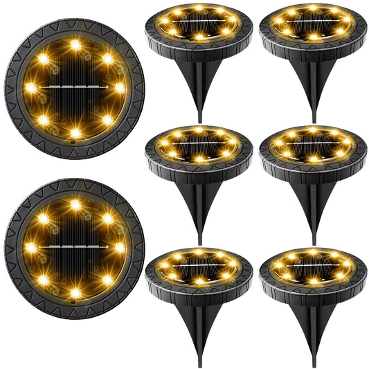Rynx | Kdorrku Solar-Powered Ground Light 8 Pack, Ip68 Waterproof Led Disk Light For Garden Path