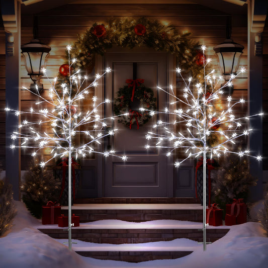 Rynx | Baquler 2 Pack 5Ft Outdoor Christmas Decoration Path Lights Support Frosted Snowflakes Christmas Trees White Lights For Outdoor