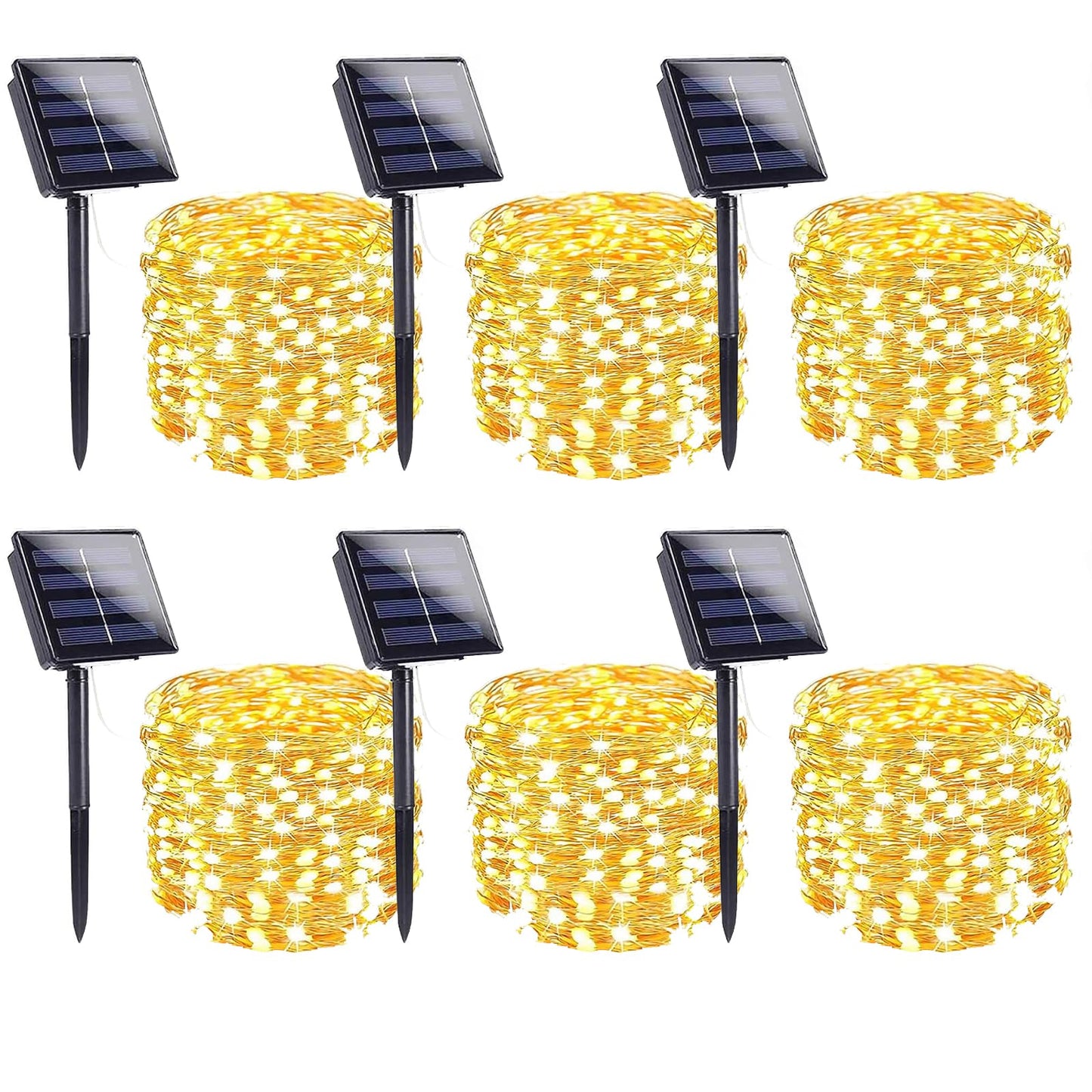 Rynx | 6-Pack Solar String Lights Outdoor, Extra-long 600Led Solar Fairy Lights Waterproof, Solar Twinkling Lights Copper Wire 8 Modes Solar Fairy Lights Twinkling Lights For Christmas Trees Garden Party Wedding (Warm White)