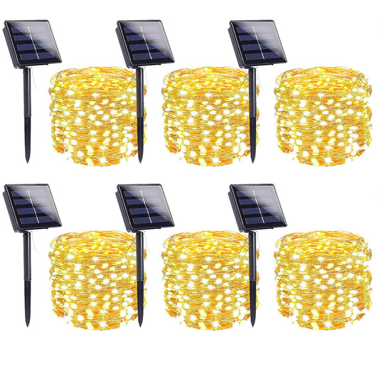 Rynx | 6-Pack Solar String Lights Outdoor, Extra-long 600Led Solar Fairy Lights Waterproof, Solar Twinkling Lights Copper Wire 8 Modes Solar Fairy Lights Twinkling Lights For Christmas Trees Garden Party Wedding (Warm White)