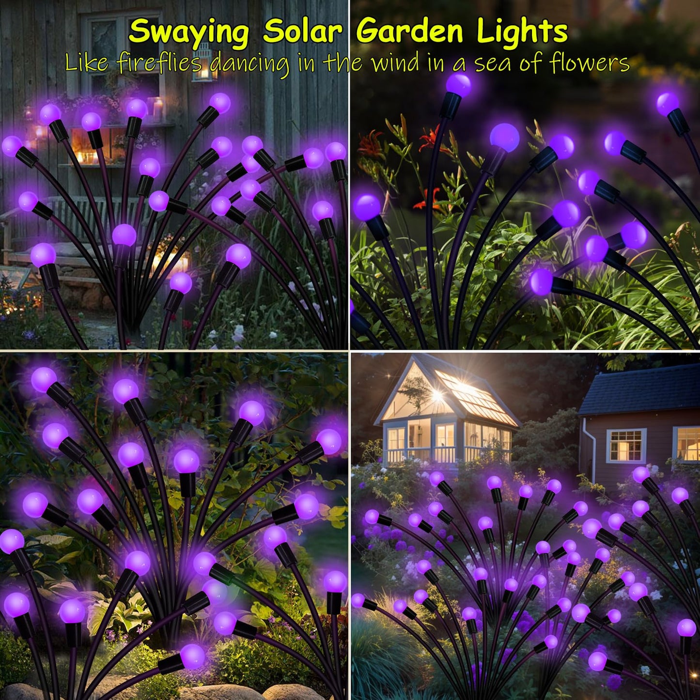 Rynx | Kohlrabi Solar Garden Light, 20 LED Purple Glittering, Waterproof 2 Pack for Garden & Terrace Decor