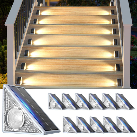 Rynx | Eyrosa 12 Pack Solar Step Lights, 10 Modes, Outdoor Waterproof Ip67, Decor For Steps, Terrace, Garden, Yard, Veranda, Patio, Gray