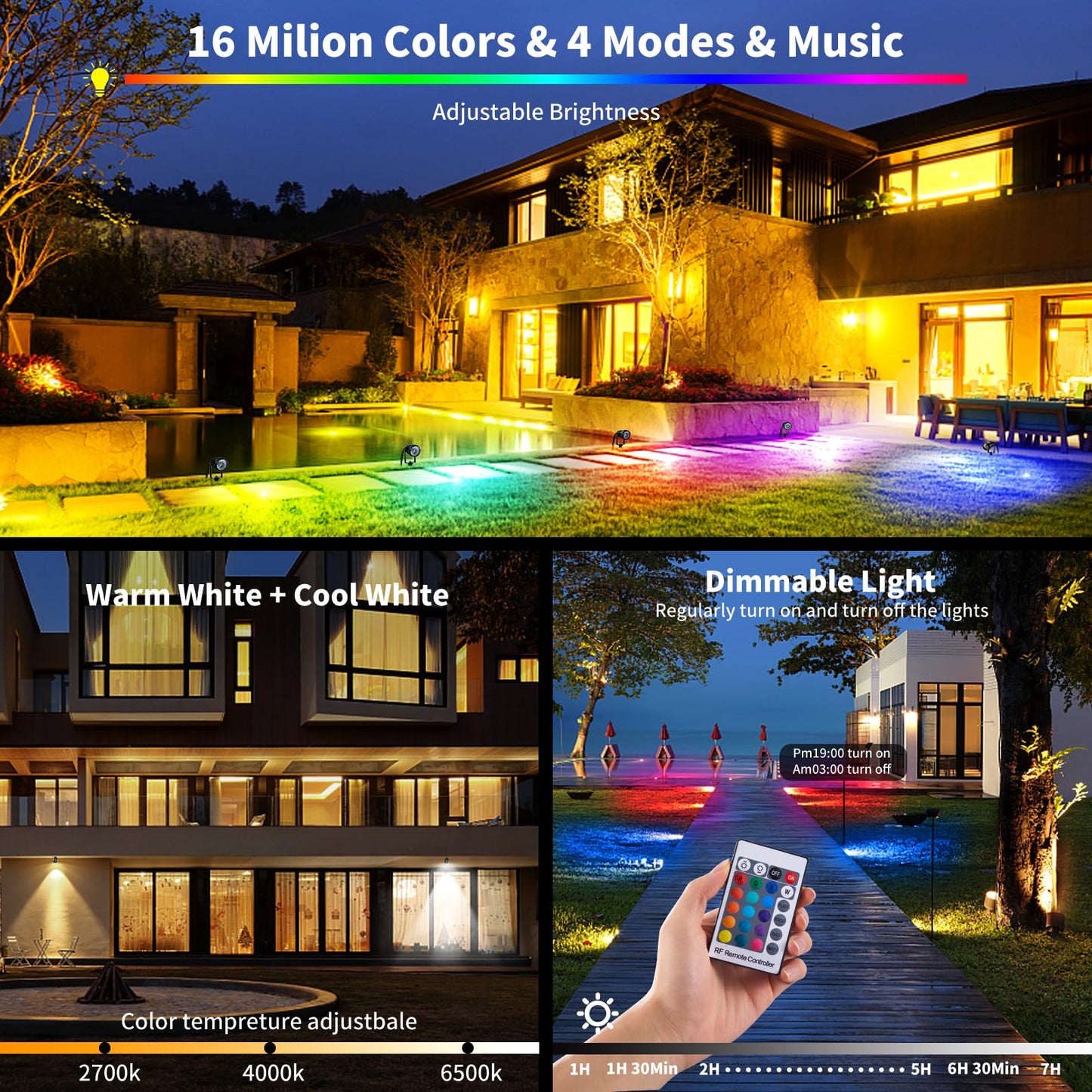 Rynx | Vacuum Cleaner 1500Lm Rgb Led Landscape Light, 15W Waterproof Spotlights With Remote Control - 2 Pack