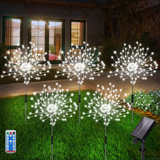 Rynx | Solar and garden lighting, Firework lights outdoor 5-pack 120 LED solar-powered waterproof decorative sparklers landscape lamp 18 hours working time, decoration for patio garden Christmas party (cold white)