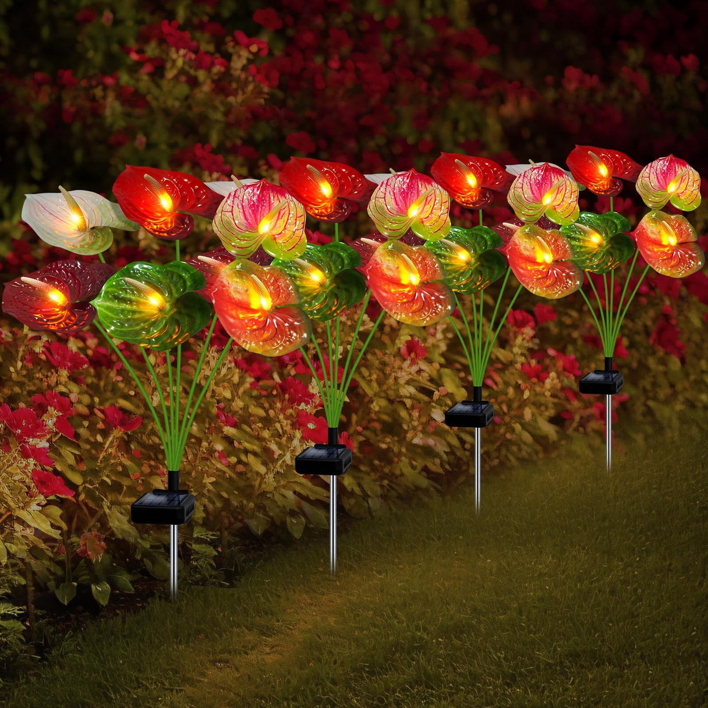 Rynx | Sunlight Outdoor, 4 Pack Solar Garden Lights with Anthurium Plant Lights, Garden Birthday Gifts for Women, Waterproof S