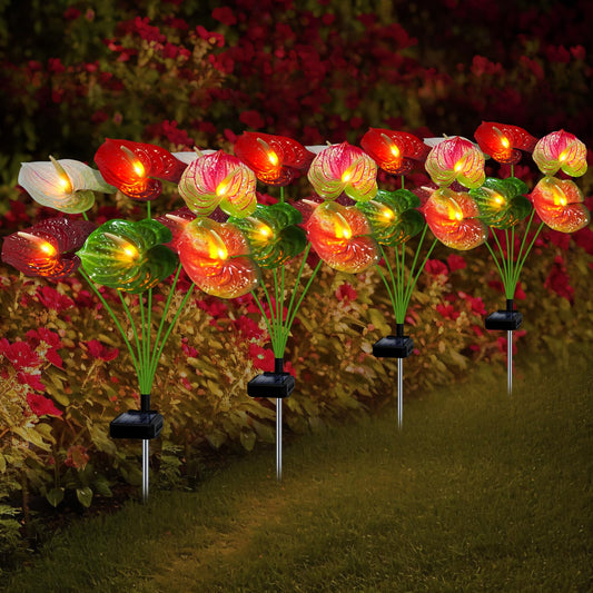 Rynx | Sunlight Outdoor, 4 Pack Solar Garden Lights with Anthurium Plant Lights, Garden Birthday Gifts for Women, Waterproof S