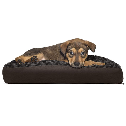 Rynx | Furhaven Pet Dog Bed - Deluxe Ultra Plush Faux Fur Pillow Cushion Traditional Mattress Pet Bed with Removable Cover for Dogs and Cats, Chocolate, Small