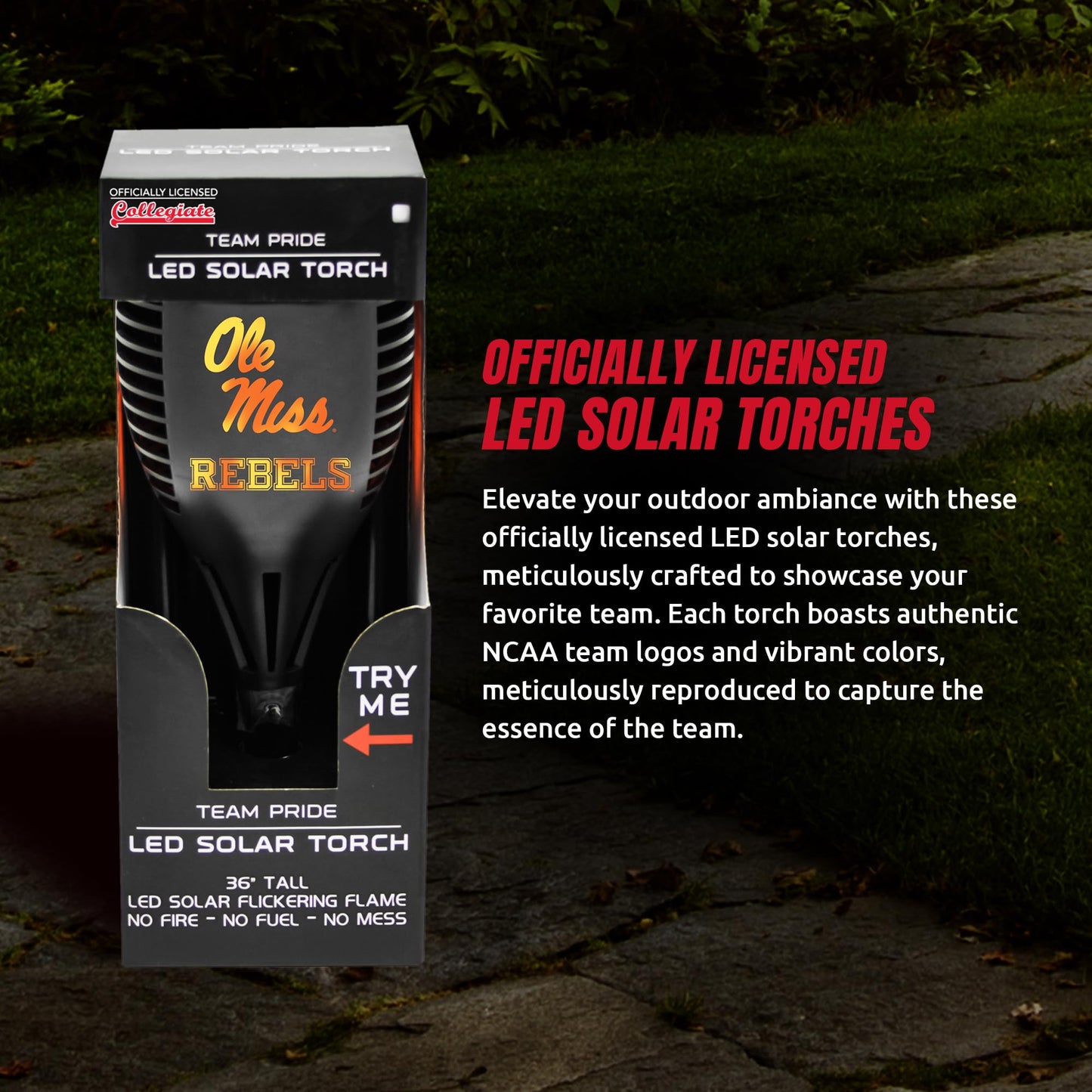 Rynx | Sporticulture Ncaa Ole Miss Led Tiki Torch - 36" Waterproof Flaming Light For Outdoor Decor