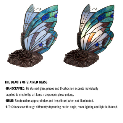Rynx | Lavish Home Tiffany Style Butterfly Lamp - Multicolored Glass Table Light with LED Bulb