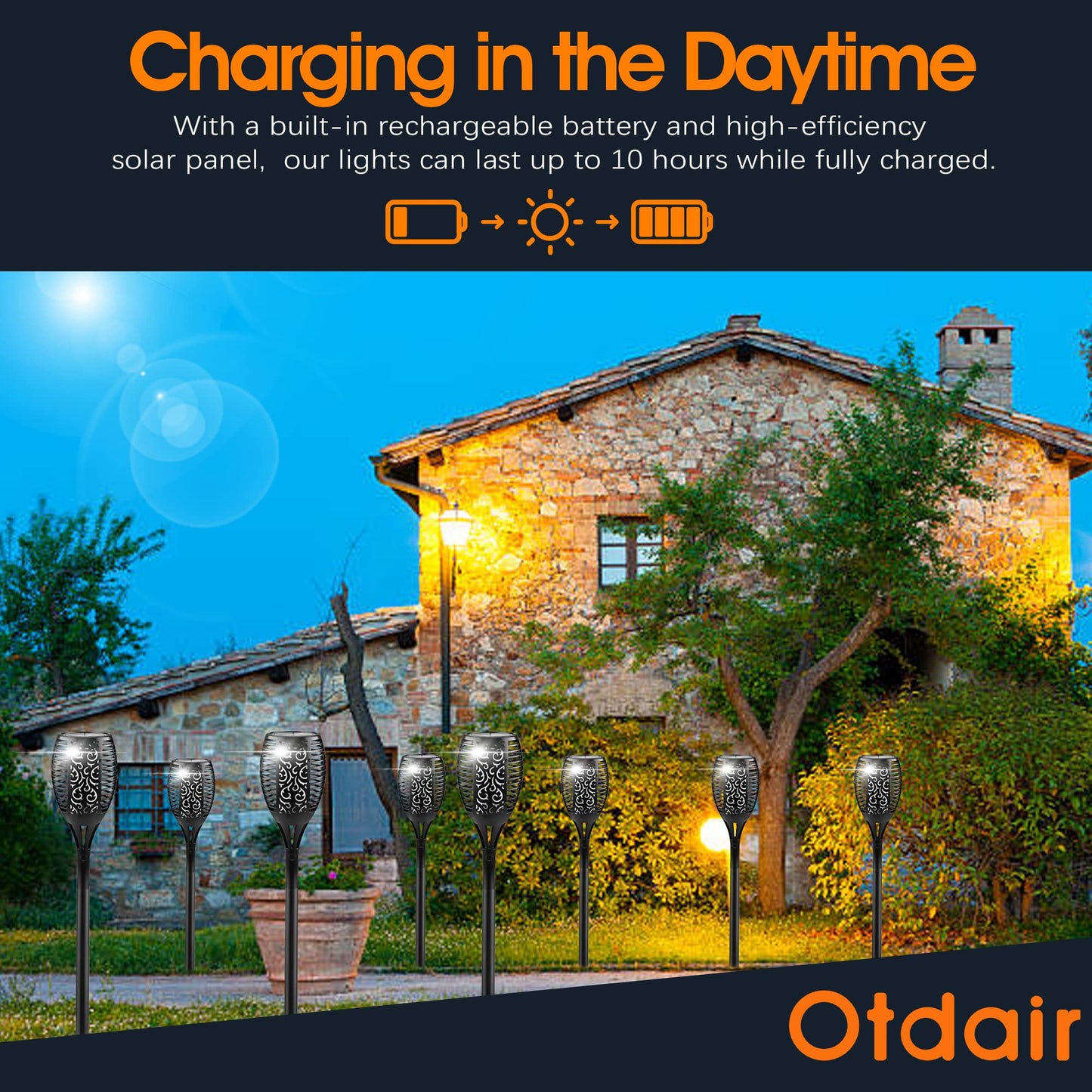 Rynx | Otdair 96 LED Solar Light - Waterproof Flaming Flame, 6 Pack for Garden & Farm