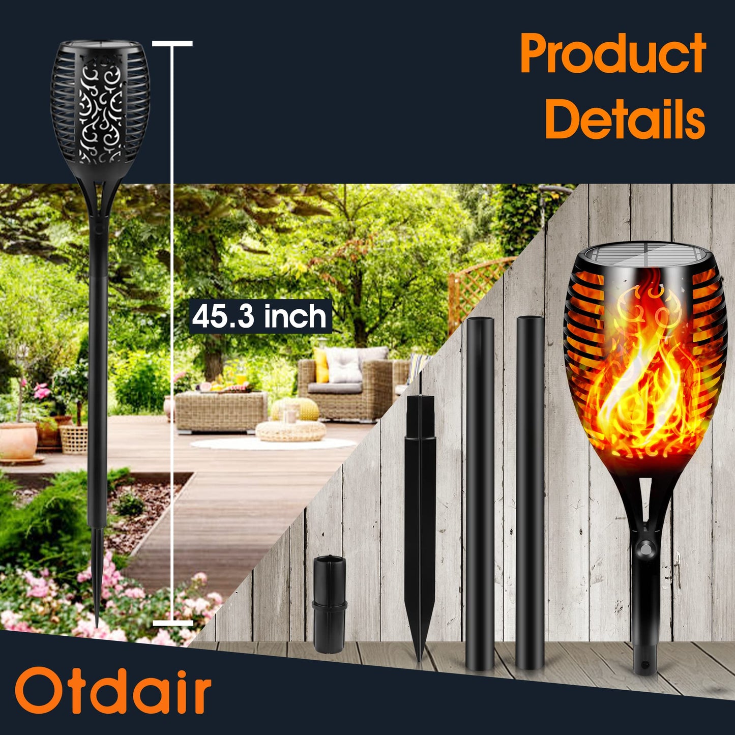 Rynx | Otdair 96 LED Solar Light - Waterproof Flaming Flame, 6 Pack for Garden & Farm