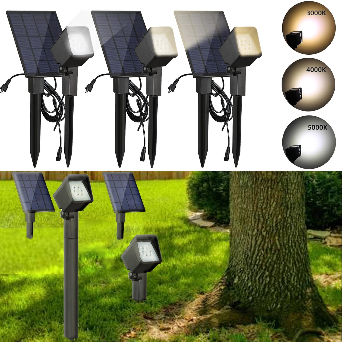 Rynx | Solar Spot Light Landscape Lighting - 3 Pack Outdoor Landscape Lighting, 500 Lumen Garden or Accent Lighting For House OR Tree