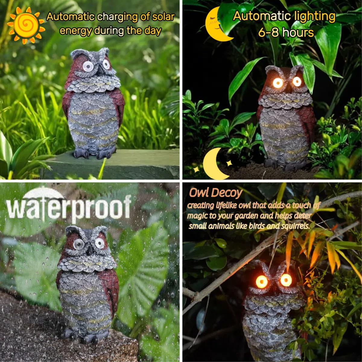 Rynx | Jy.Cozy Solar Owl Decoy Statue - Glowing Eyes Resin Outdoor Decor For Garden, Veranda, Lawn
