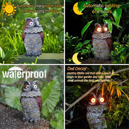 Rynx | Jy.Cozy Solar Owl Decoy Statue - Glowing Eyes Resin Outdoor Decor For Garden, Veranda, Lawn