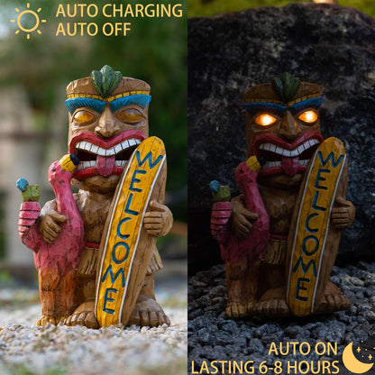 Rynx | Eptuega Solar Tiki Bar Flamingo Statue - 11.42" Welcome Sign for Patio, Garden, Lawn Decor