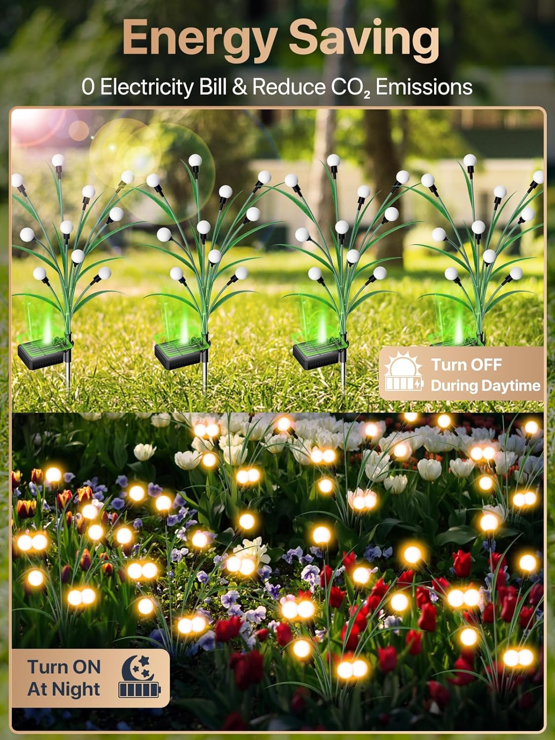 Rynx | Solar Garden Lighting - 2024 New Improved Leaf Design 10 LED Solar Fireworks Lights