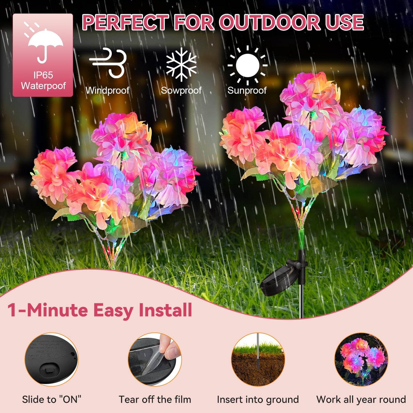 Rynx | Neporal Sunflowers Outdoor Lights, 4Pk Hydrangea, Ip65 Waterproof, 4-Color, 2 Mode