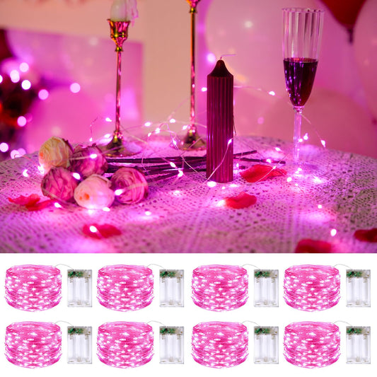 Rynx | Jmexsuss 8 Pack 50 LED Fairy Lights Battery Powered Light Sources, 16Ft Pink Blinking Fairy Lights Indoor Outdoor Waterproof For Mason Jar, Bedroom Party Wedding Christmas Decorations