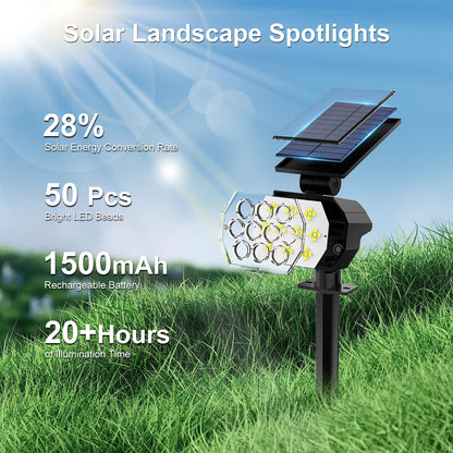 Rynx | Flaow Solar Spotlights Outdoor, 8 Pack 50Led Waterproof Ip67, Dusk-Till-Dawn Garden Lighting
